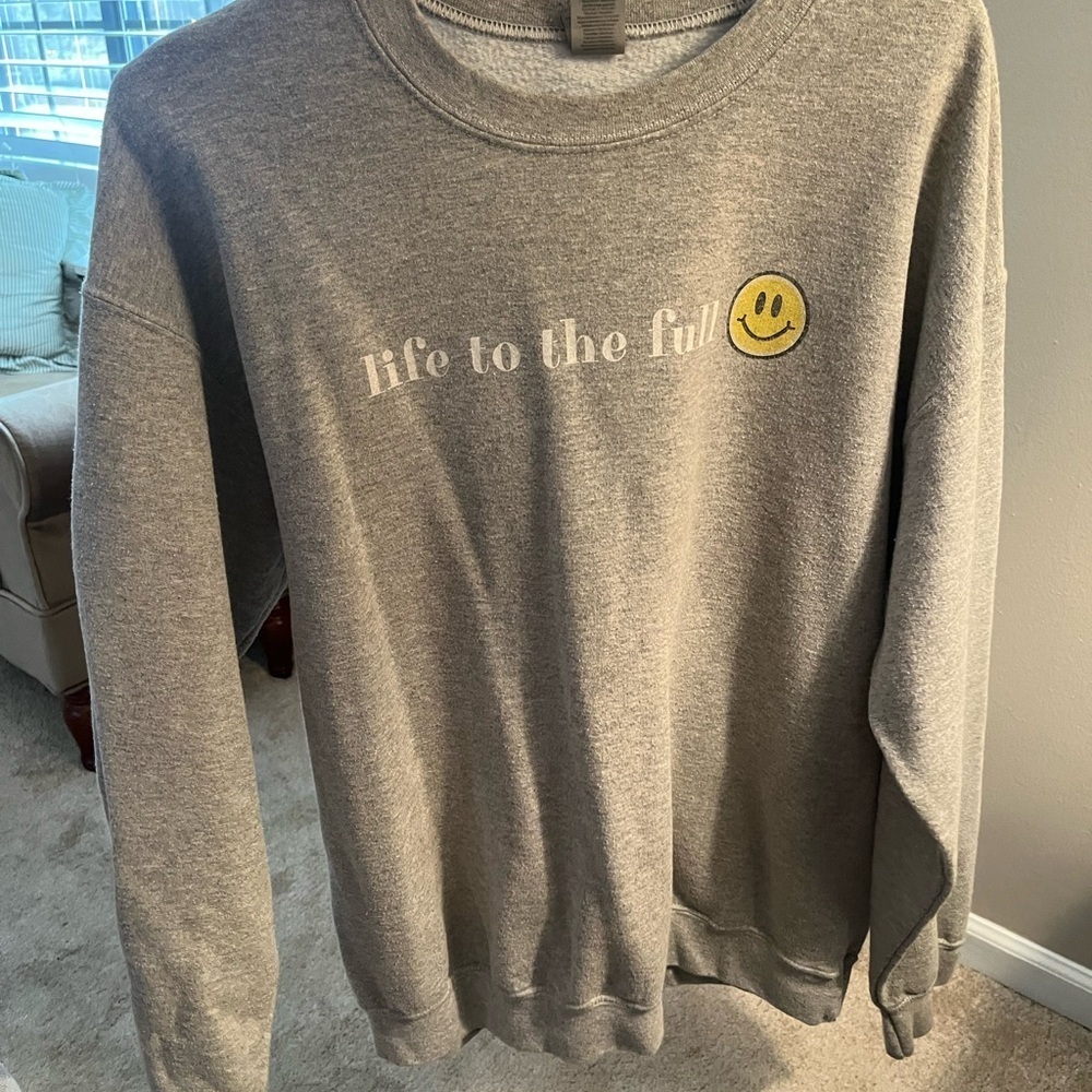 Gildan Gray Crewneck Sweater with Smiley Face